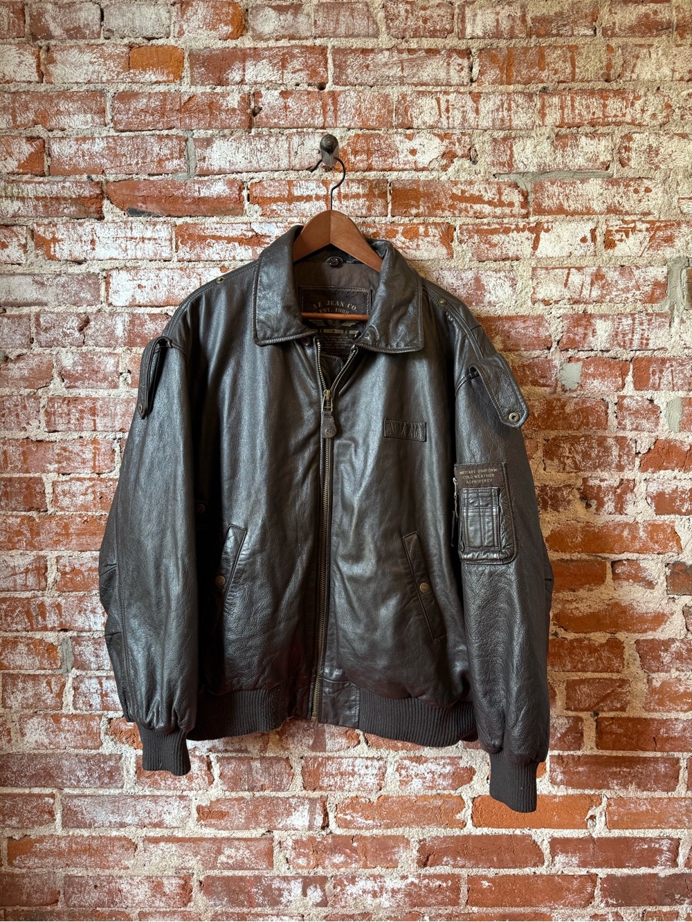 Arizona Jean Co. Vintage Brown Leather Jacket Military Pilot Size Xl